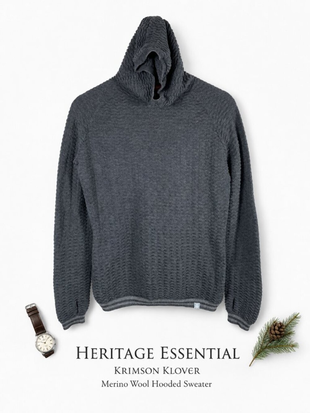 Krimson Klover Permafrost Merino Wool Hoodie Gray L Textured Knit